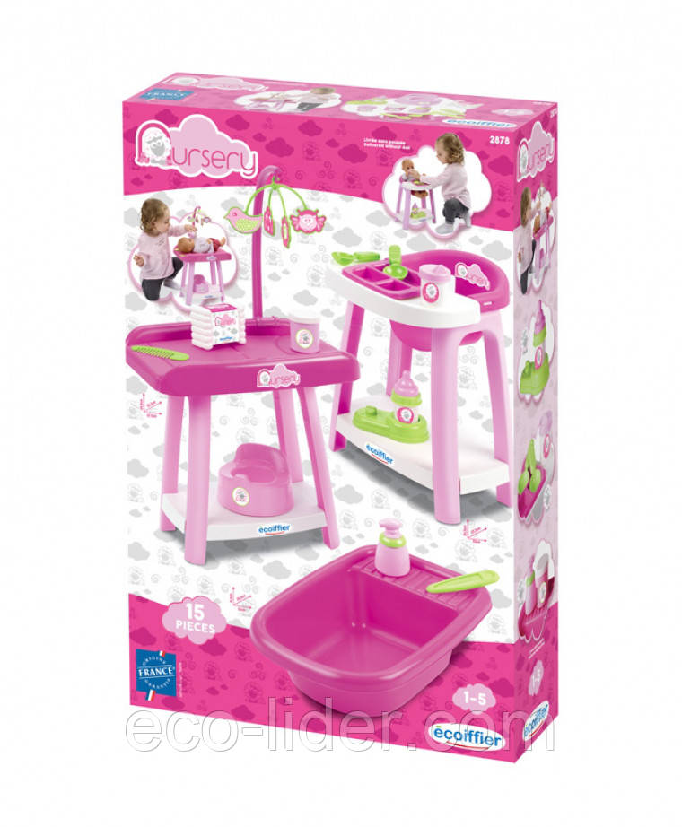 Ігровий набір 3 в 1 для догляду за лялькою Ecoiffier Nursery, 15 аксес., 12 міс.+, фото 1