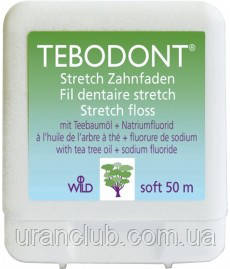 TEBODONT ЗУБНА НИТКА З МАСЛОМ ЧАЙНОГО ДЕРЕВА (MELALEUCA ALTERNIFOLIA) І ФТОРИДОМ НАТРІЮ, 50 М, фото 1