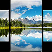 Картина модульна зі скла — 3 частини (триптих) — трюмо-гірне озеро
