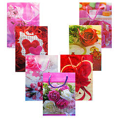 Упаковка 12 штук Пакети Подарункові Пластикові з Квітами 17 см, Подарункове Пакування