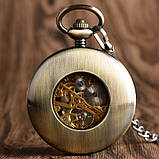 Годинник механічний кишеньковий Luxury Wood Skeleton, фото 3