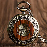 Годинник механічний кишеньковий Luxury Wood Skeleton, фото 6