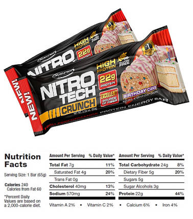 Протеїнові батончики MuscleTech Nitrotech Crunch Bar 65 г (1 шт.), фото 2