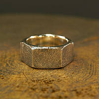 Широкое серебряное кольцо Гайка Рустик, стильные брутальные украшения из серебра для мужчин и женщин