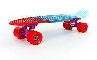 Скейтборд пластиковый Penny FISH COLOR 22in полосатая дека (красный-голубой-бирюзовый)