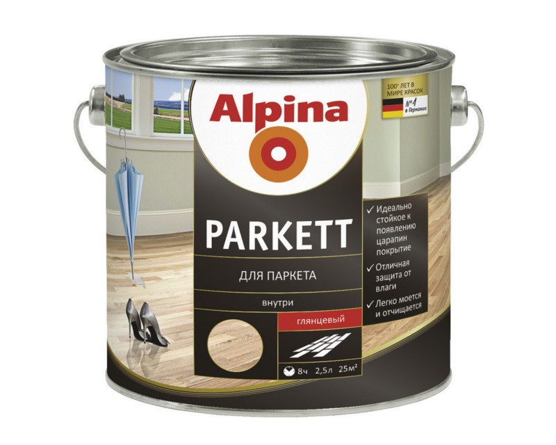 Лак алкид-уретановый ALPINA PARKETT ГЕРМАНИЯ для паркета глянецевый 2,5л - фото 2 - id-p70053054