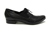 Туфли женские закрытые черные натуральная кожа низкий каблук шнурки