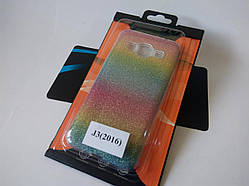Жіночий чохол "РАДУГА" для Samsung Galaxy J3 (2016) J300/J310/J320 (кольоровий силіконовий з блискітками)