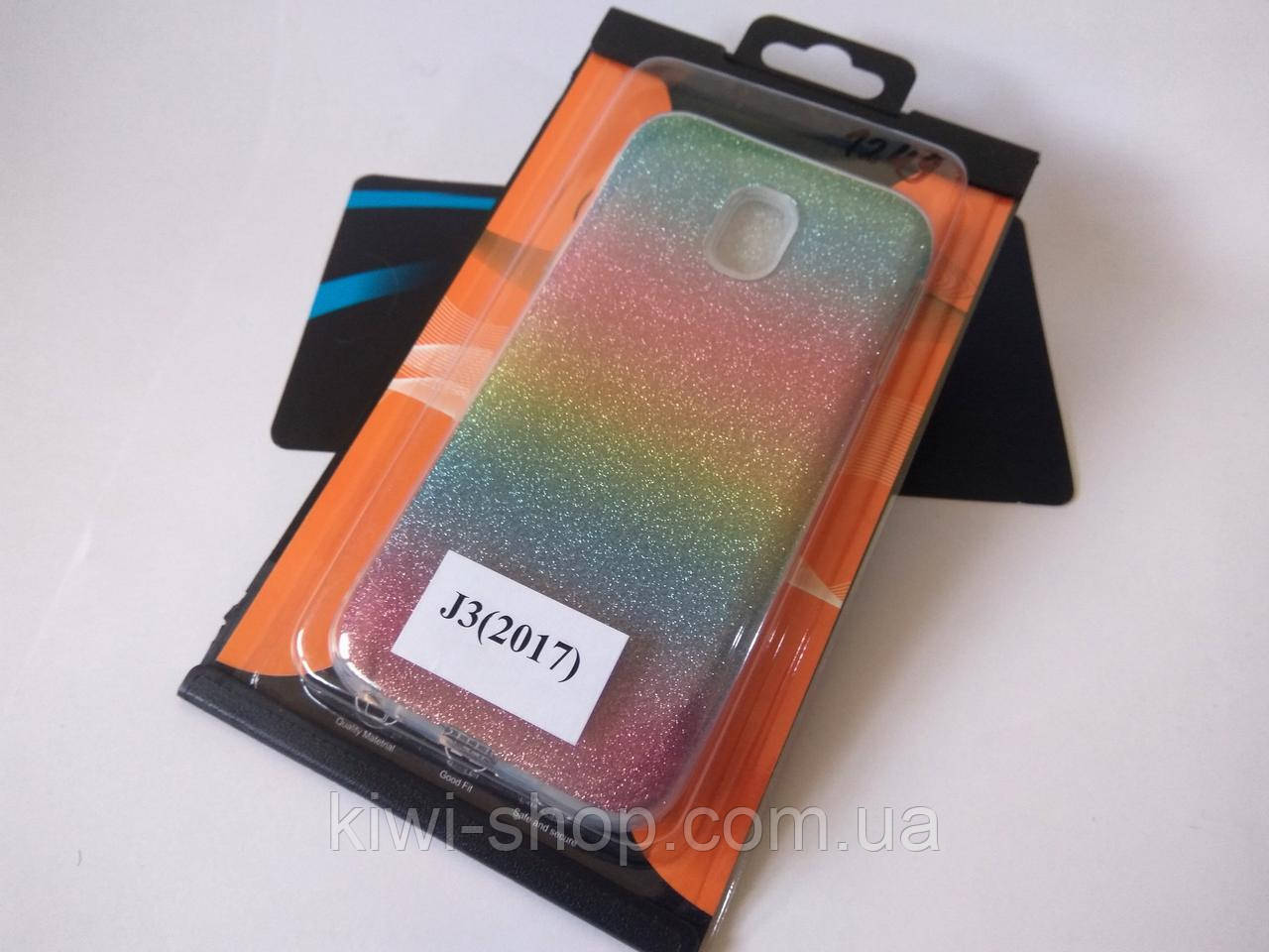 Жіночий чохол "РАДУГА" для Samsung Galaxy J3 (2017) J330 (кольоровий силіконовий з блискітками)