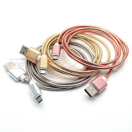 Кабель USB to micro USB, металеве обплетення, Pink, 1 м, фото 3