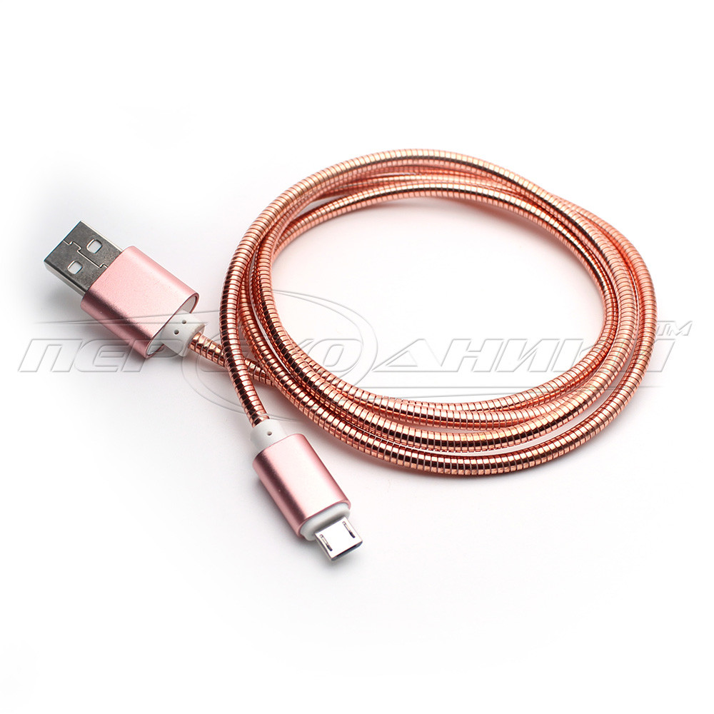 Кабель USB to micro USB, металеве обплетення, Pink, 1 м