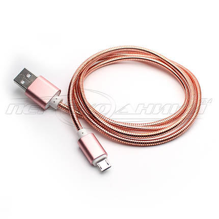 Кабель USB to micro USB, металеве обплетення, Pink, 1 м, фото 2
