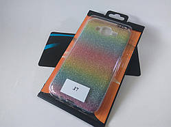 Жіночий чохол "РАДУГА" для Samsung Galaxy J7 (2015) J700 (кольоровий силіконовий з блискітками)