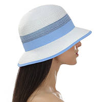 Женская шляпа небольшие поля цвет белый с голубым и с коралловым