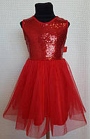 Нарядное платье детское Принцесса красное 110,116,122см пайетки на подкладке+евросетка пояс-лента