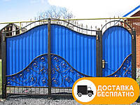 Ворота с калиткой из профнастилом, код: Р-0145