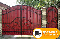 Ворота з профнастилом з кованими елементами, код: Р-0152