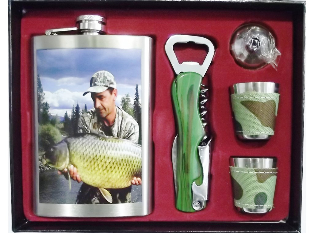 Набір: фляга + 2 чарки + лійка + відкривачка. Об'єм: 270 мл, фото 1