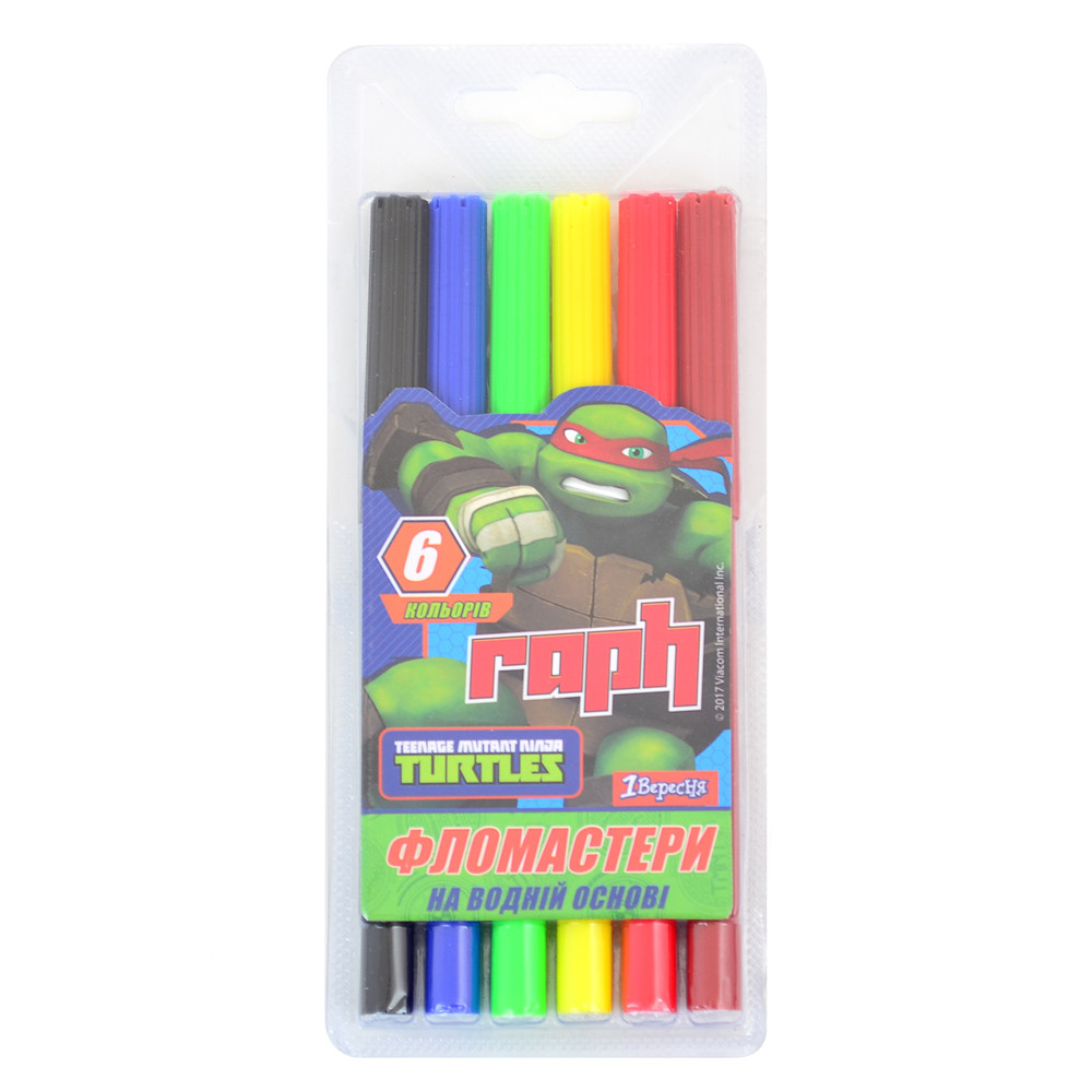 Фломастери 6 кольорів Ninja Turtles, фото 1