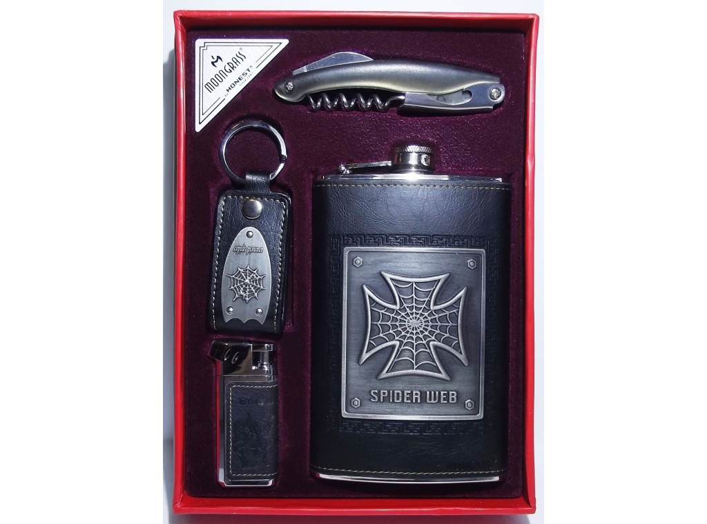 Набір: фляга + запальничка + брелок + ніж/штопор. Об'єм фляги: 300 мл, фото 1