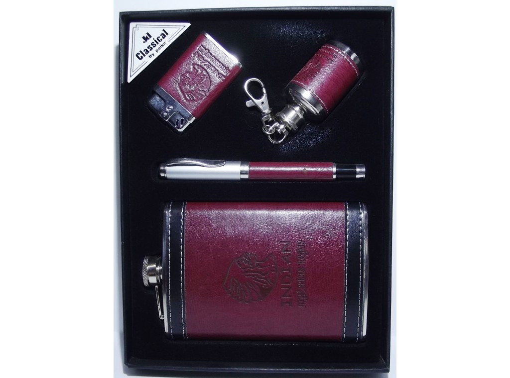 Набір: фляга + ручка + запальничка + міні фляга у вигляді брелока. Об'єм фляги: 270 мл, фото 1