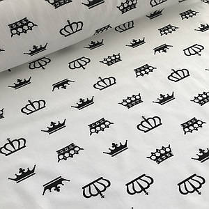 Бавовняна тканина польська чорні корони на білому (0248)