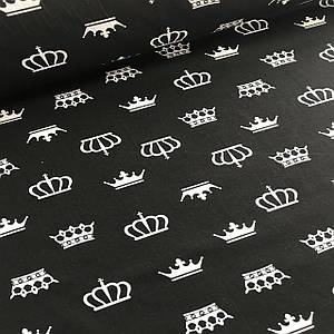 Бавовняна тканина польська білі корони на чорному No21