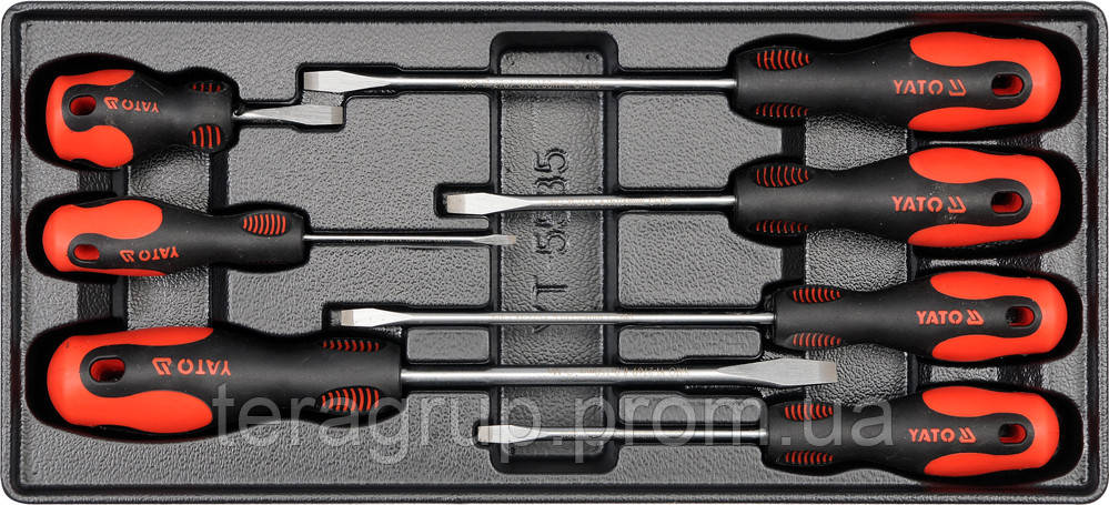 Набір плоских викруток (3х75, 5х100, 5х150, 6х38, 6х100, 6х150, 8х150) мм, 7 шт., YATO YT-5535