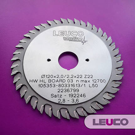 120х2,8-3,6х2,2х22 z=22+22 Двокорпусні підрізні дискові пили Leuco з регулювальними кільцями, "ES" зуб, фото 1