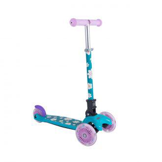 Самокат дитячий Kiddimoto Квіти, складаний, блакитний