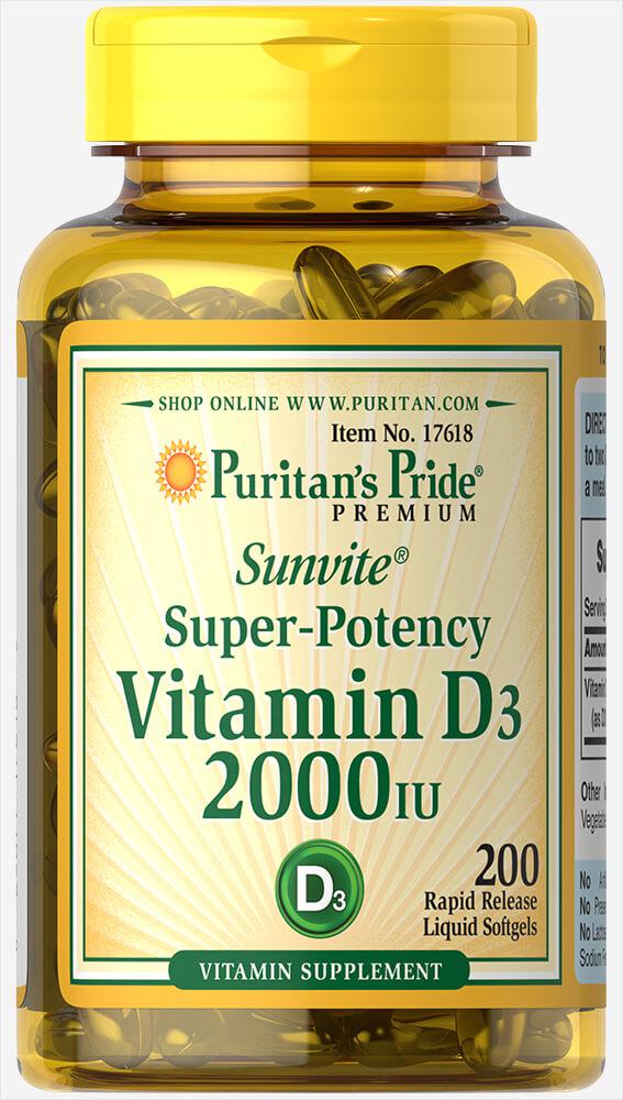 Вітамін Д, Vitamin D3 2000 ME, Puritan's Pride, 200 капсул