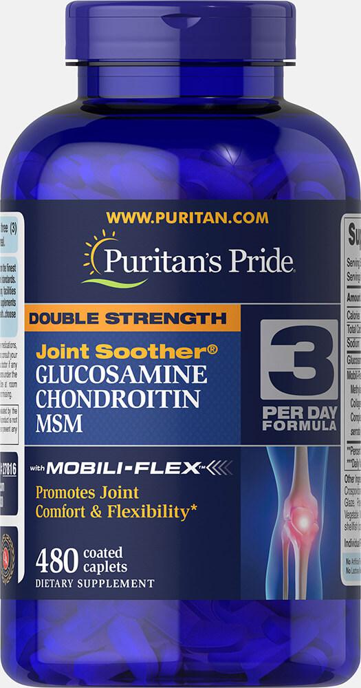 Глюкозамін Хондроітин МСМ, Double Strength Glucosamine, Chondroitin MSM Puritan's Pride, 480 таблеток