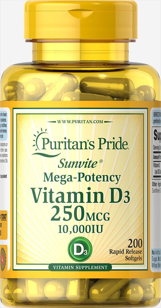Витамин Д3, Vitamin D3 10,000 IU, Puritan's Pride, 200 капсул