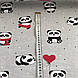 Бавовняна тканина польська панда в червоному на сірому No10, фото 3