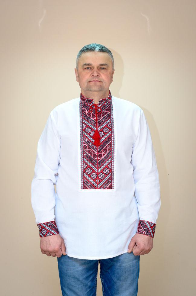 Вишиванка чоловіча Волинські візерунки на довгий рукав Діагональ 50 р. біла