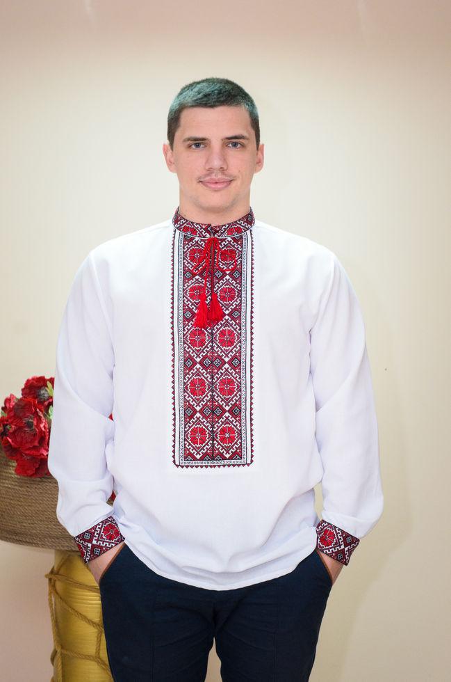Вишиванка чоловіча Волинські візерунки на довгий рукав Сонечко 54р. біла