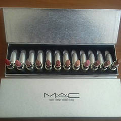 Набір помад MAC matte lipstick rouge a levres 12 помад в сріблястою подарунковій упаковці, фото 4