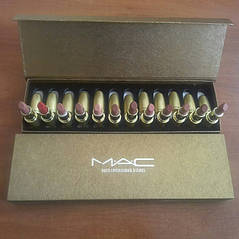 Набір помад MAC matte lipstick rouge a levres 12 шт в бронзовій подарунковій упаковці, фото 3