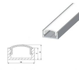 Профіль алюмінієвий неанодированный для світлодіодної стрічки накладної з лінзою (комплект)
