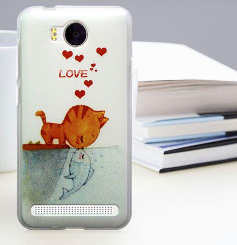 Бампер силіконовий для Huawei Y3ii з картинкою любов кота і рибки