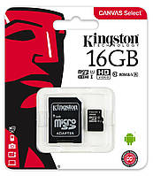 Карта пам'яті Kingston 16GB microSDHC UHS-I Canvas Select 80R class 10+SD Adapter