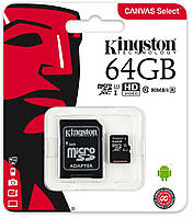 Карта пам'яті Kingston 64GB microSDXC UHS-I Canvas Select 80R class 10+SD Adapter (SDXC/64GB)