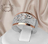 Жіночий срібний набір прикрас із золотими пластинами, набір ювелірний срібний кільце та сережки, фото 5