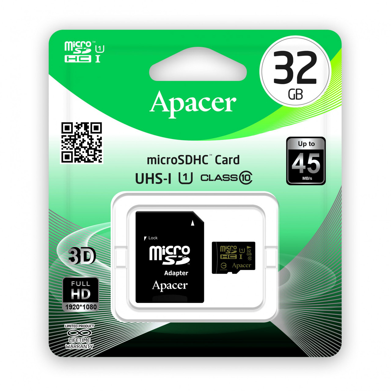 Карта пам'яті Apacer microSDHC UHS-I 32GB сlass10+SD, фото 1