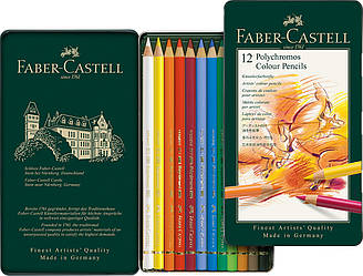 Олівці кольорові художні Faber-Castell POLYCHROMOS 12 кольорів в металевій коробці, 110012