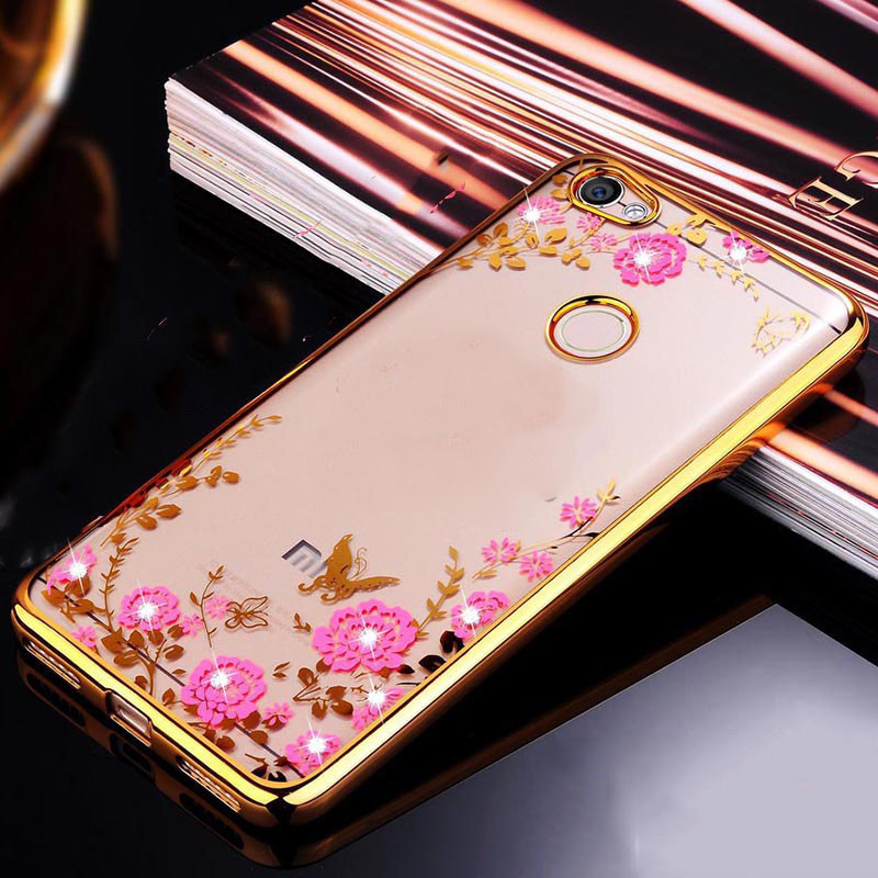 Силіконовий чохол з квітами і стразами Xiaomi Redmi Note 5A Prime