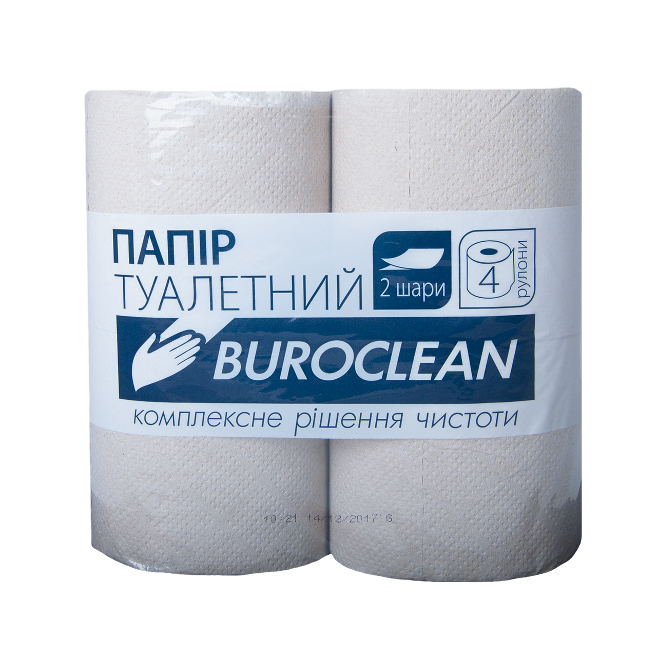 Папір туалетний макулатурна "Buroclean", 4 рулони, на гільзі, двошарова, сіра