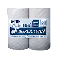 Папір туалетний макулатурна "Buroclean", 4 рулони, на гільзі, двошарова, сіра