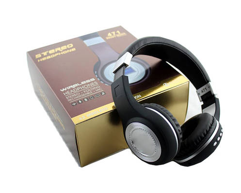 Навушники безпровідні bluetooth microSD FM MP3 471 Black, фото 2