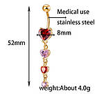 Сережки в пупок із підвіскою серця, сталь, пірсинг, фото 3